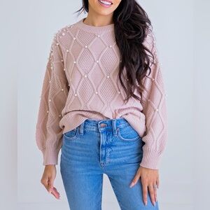 NWOT Karlie Blush Pink Pearl Sweater Size Large